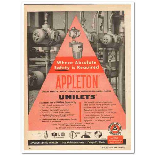 APPLETON ELECTRIC COMPANY 1959 Unilets safety required vintage ad