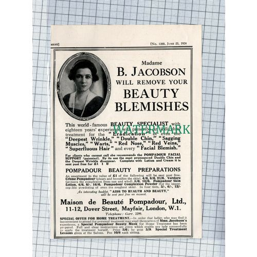 C4609) B Jacobson Beauty Specialist ADVERT - 1924 Clip