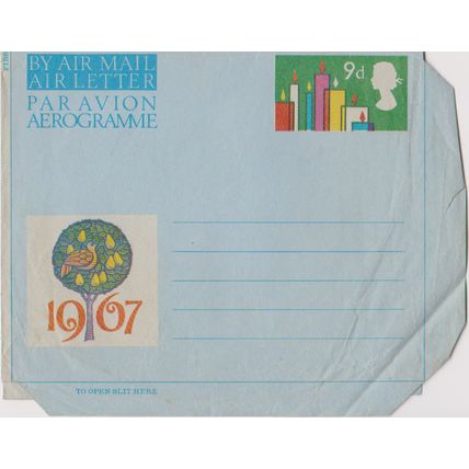 GB 1967 prepaid 9d Christmas aerogram unused