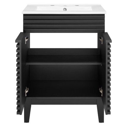 23.5" Mid-Century Bathroom Vanity Black, White, Gray, Oak Laminate Tapered Legs