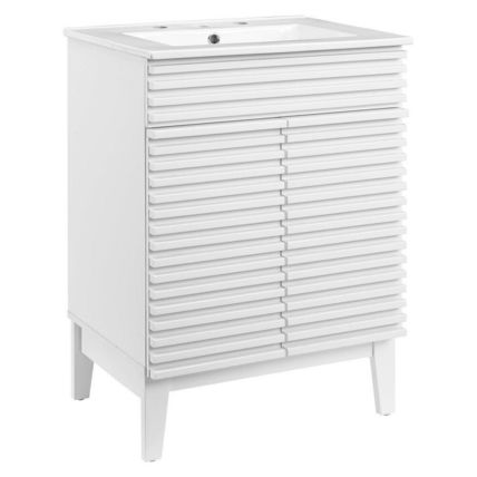 23.5" Mid-Century Bathroom Vanity Black, White, Gray, Oak Laminate Tapered Legs