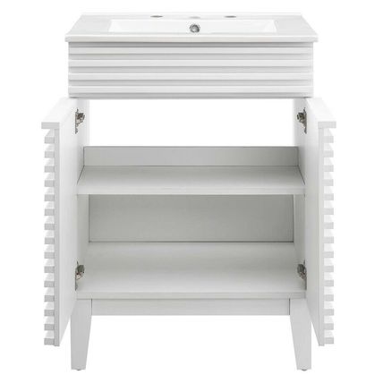 23.5" Mid-Century Bathroom Vanity Black, White, Gray, Oak Laminate Tapered Legs