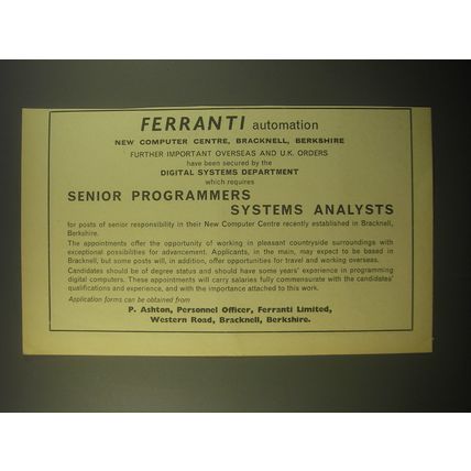 1966 Ferranti Limited Ad - Ferranti automation new computer centre, bracknell
