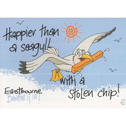 Eastbourne Bird Steals Fish & Chip Shop Frying Flying Comic Postcard
