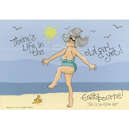 Old Lady OAP Sexy Again Beach Crab Biting Toes Eastbourne Comic Postcard