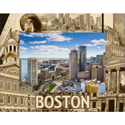 Boston Massachusetts Laser Engraved Wood Picture Frame Landscape (5 x 7)