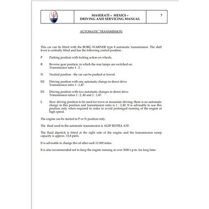 Maserati Mexico (English) Owners Manual PDF