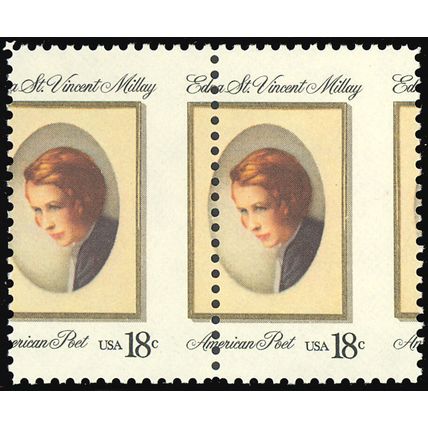 1926 Misperforated ERROR pair - 18¢ Edna St. Vincent Millay Mint NH Stuart Katz