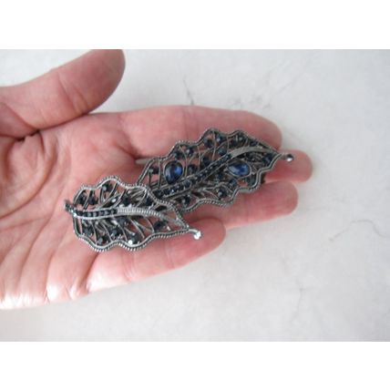 Blue gray silver two leaf crystal hair clip barrette bridal hair clip