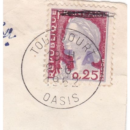 Touggourt postmark France 1962 on Republique 25c VGC