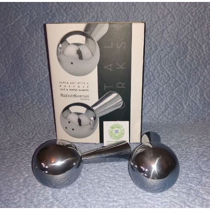 NIB NOS REED & BARTON METAL WORKS TABLE ART MARACAS SALT AND PEPPER SHAKERS