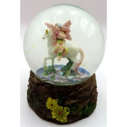 Pink Fairy & Unicorn Snowglobe Ornament Figurine 8 CM Gift Home Decor Mythical