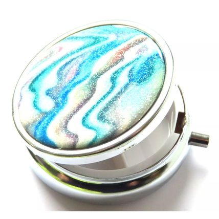 Glitter Pill Box Blue, White, Grey & Purple Swirls Round 2 CM Christmas Gift