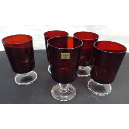 Vintage Luminarc Verrerie D'Arques France Red Short Stem Wine Glass Set of 5