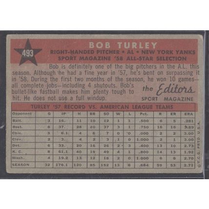 1958 Topps #493 Bob Turley AS