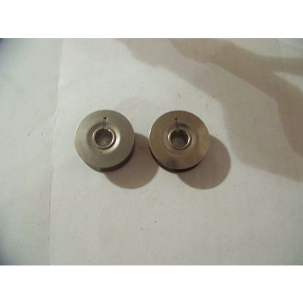 USED!! SET OF 2 STEEL BOBBINS, ABOUT 7/8" BY 5/16", .25" HOLE, FREE SHIPPING US!