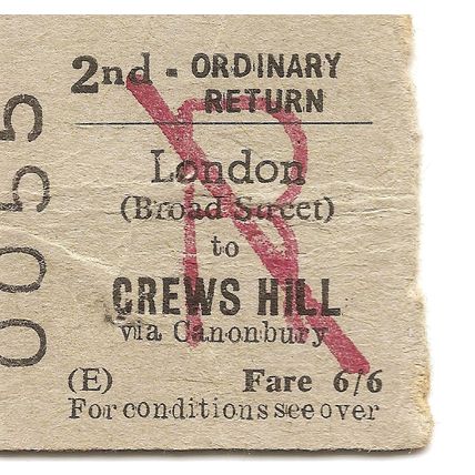 B.R.B. Edmondson Ticket - London Broad Street to Crews Hill via Canonbury
