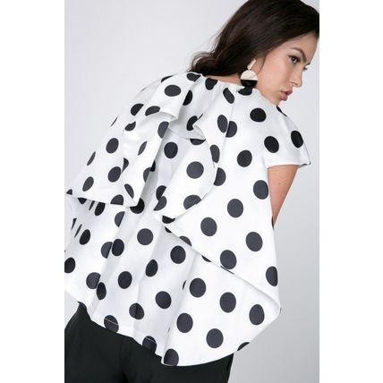 Cascade Ruffle Detail Polka Dot Print Top