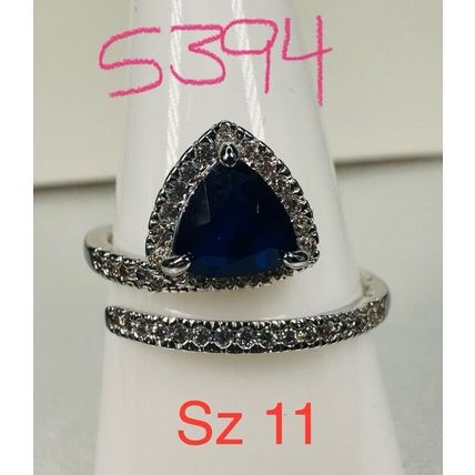 Ring Bomb Party Sz11 RBP Navy Triangle Gem Split Rhodium P Band Jewelry