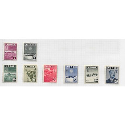 NORWAY 1945 WAR TIME ISSUE COMPLETE SET FROM LONDON NAVAL USE CONVOY SHIPS MINT