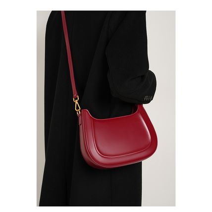 Genuine Leather Women Trendy Cresent Shoulder Bag Hobo Handbags Red