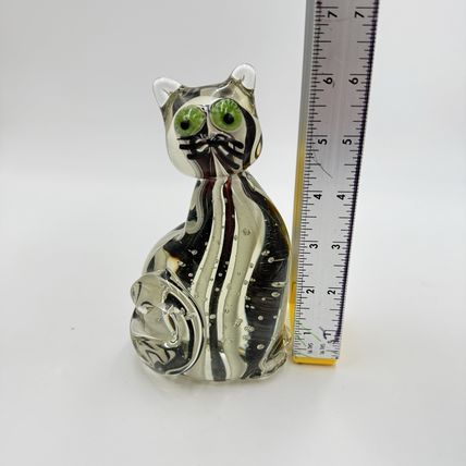 Vintage Art Glass Hand Blown Cat Sculpture Swirling Eyes 6” Murano? Solid