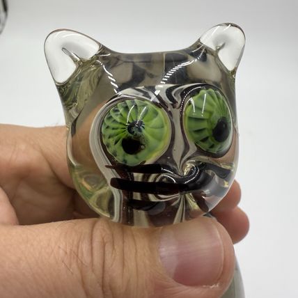 Vintage Art Glass Hand Blown Cat Sculpture Swirling Eyes 6” Murano? Solid