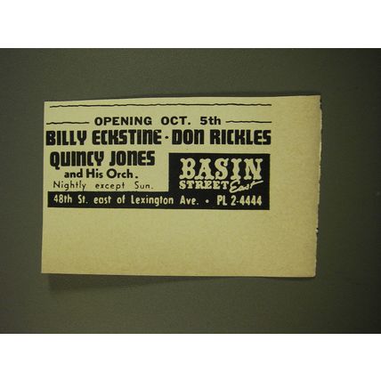 1961 Basin Street East Advertisement - Billy Eckstine Don Rickles Quincy Jones