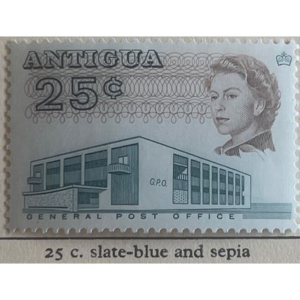 Antigua 1969 25c Slate-blue & Sepia Mounted Mint MM SG189a stamp General PO GPO