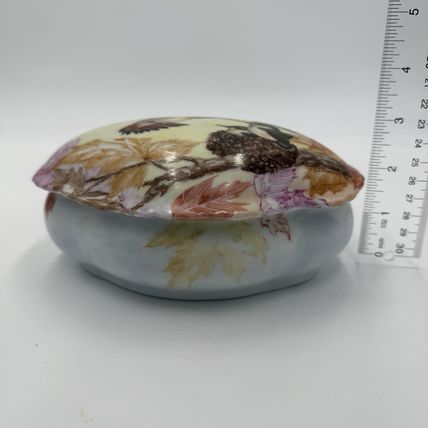 Vintage L.J Pearson Porcelain Painted Art Hummingbird Nest Trinket Box