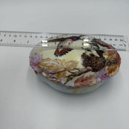 Vintage L.J Pearson Porcelain Painted Art Hummingbird Nest Trinket Box