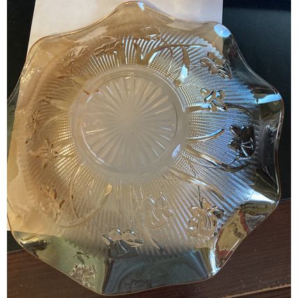 VINTAGE JEANNETTE GLASS IRIS HERRINGBONE MARIGOLD 11 1/2" FRUIT BOWL