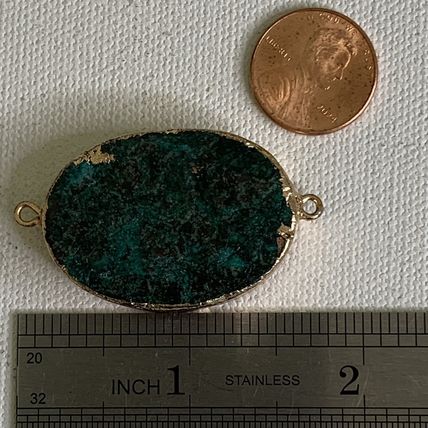Chrysocolla Malachite Gold Dipped Connector Bead Double Sided Jewelry Making 1.5