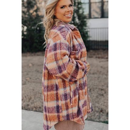 Multicolour Plus Size Plaid Print Collared Button up Jacket