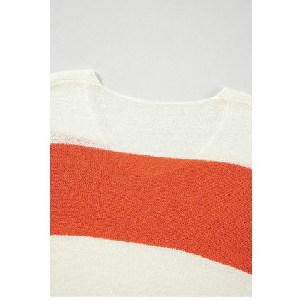 Orange Stripe Loose Color Block Drop Shoulder Bubble Sleeve Sweater