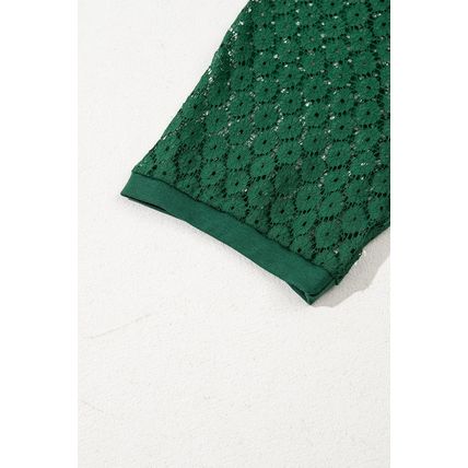 Green Contrast Lace Raglan Sleeve Pleated Detail Shift Dress