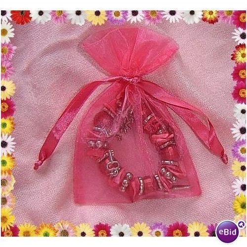 New Chunky red bracelet with silver coloured beads pink shells & charms