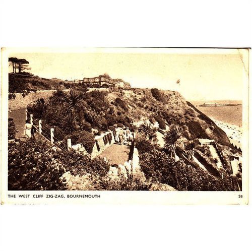 Vintage Sepia Postcard - The West Cliff Zig-Zag, Bournemouth, Dorset