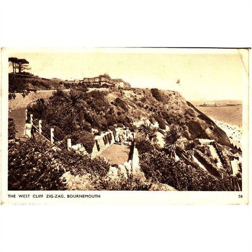 Vintage Sepia Postcard - The West Cliff Zig-Zag, Bournemouth, Dorset