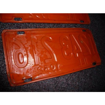 Vintage License Plate Matched Pair ILL 1952 IL 1243 216 Orange Black Go Bears!