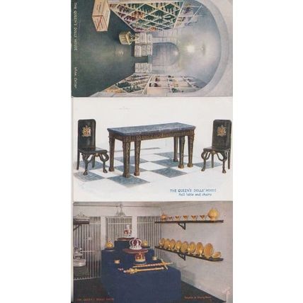 Queens Dolls House Wine Cellar Hall Table Regalia Strong Room 3x Postcard s