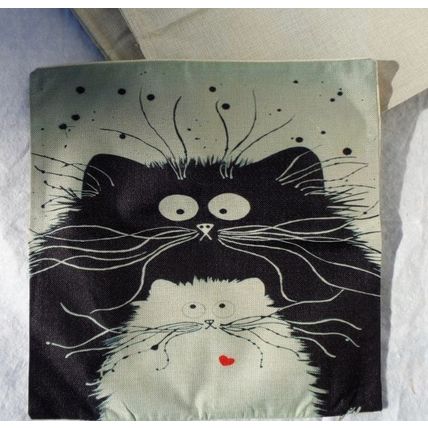 Cat Pillow Cover 17 x 17 2 Cat Love Black White Home Decor 009