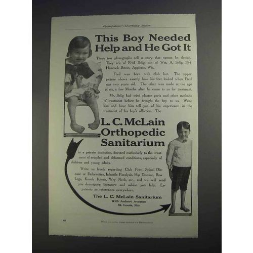 1912 L.C. McLain Orthopedic Sanitarium Ad - This Boy