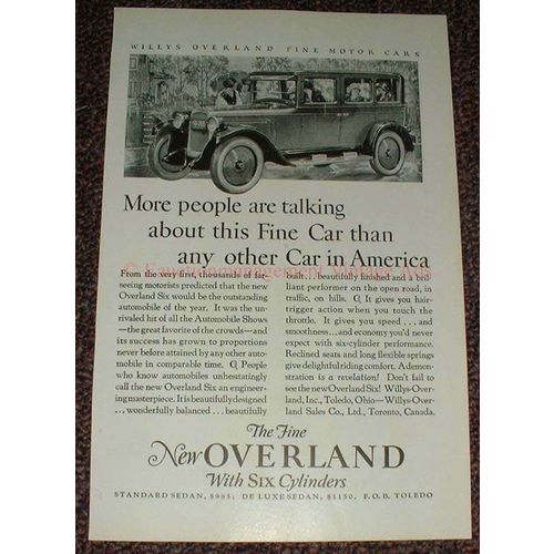 1925 Overland Six Car Ad, More People are Talking!!