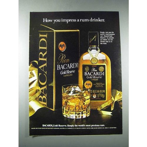1982 Bacardi Gold Reserve Rum Ad - Impress Drinker
