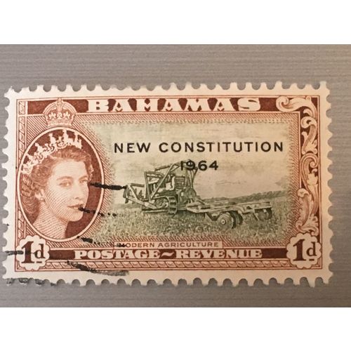 Bahamas QEII 1964 1d Olive & Brown Used SG 229 Sc 186 stamp combine harvester