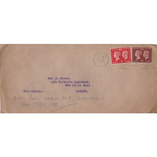 GB 1940 War Office letter from Inverness to Garrison Engineer Drill Hall Alness
