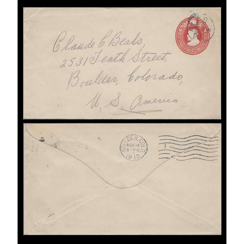 New Zealand Postal Sta. Longburn to USA 1910