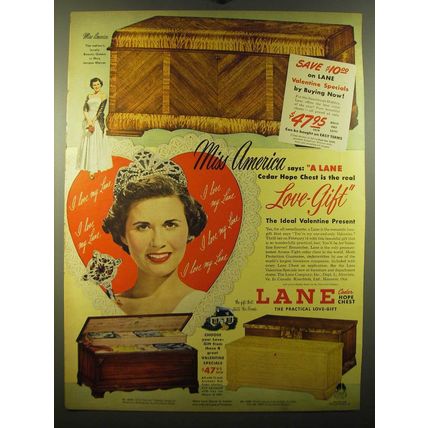 1950 Lane Cedar Hope Chest Ad - Miss America, Miss Jacque Mercer
