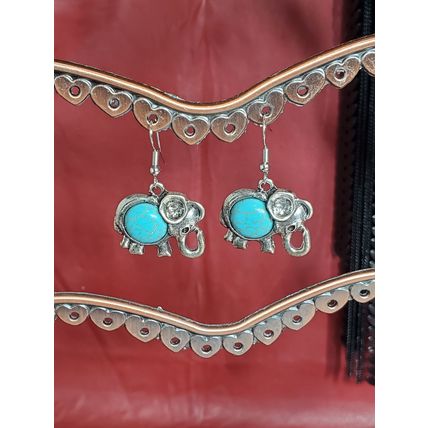 Genuine Turquoise & Silver Elephant Earrings